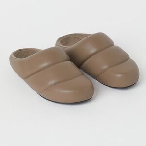 H&M Faux Leather Quilted Padded Chunky Puffer Slippers - Tan Dark Taupe - US 7